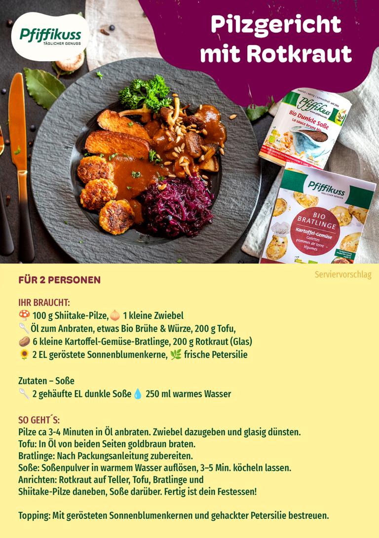 Rezeptkarte Pilzgericht mit Rotkraut