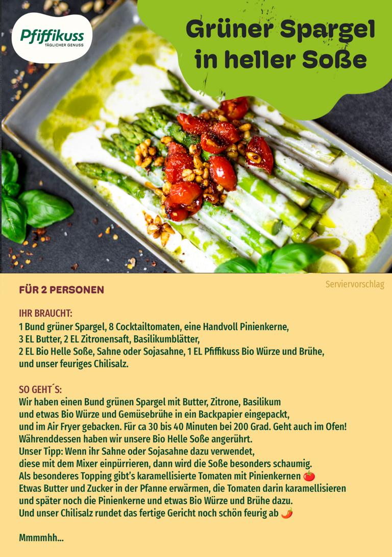 Rezeptkarte Grüner Spargel in heller Soße