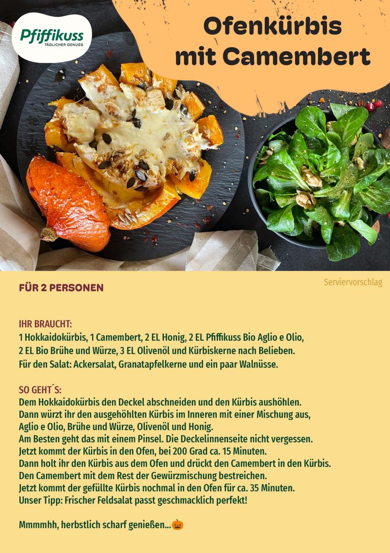 Rezeptkarte Ofenkürbis mit Camembert