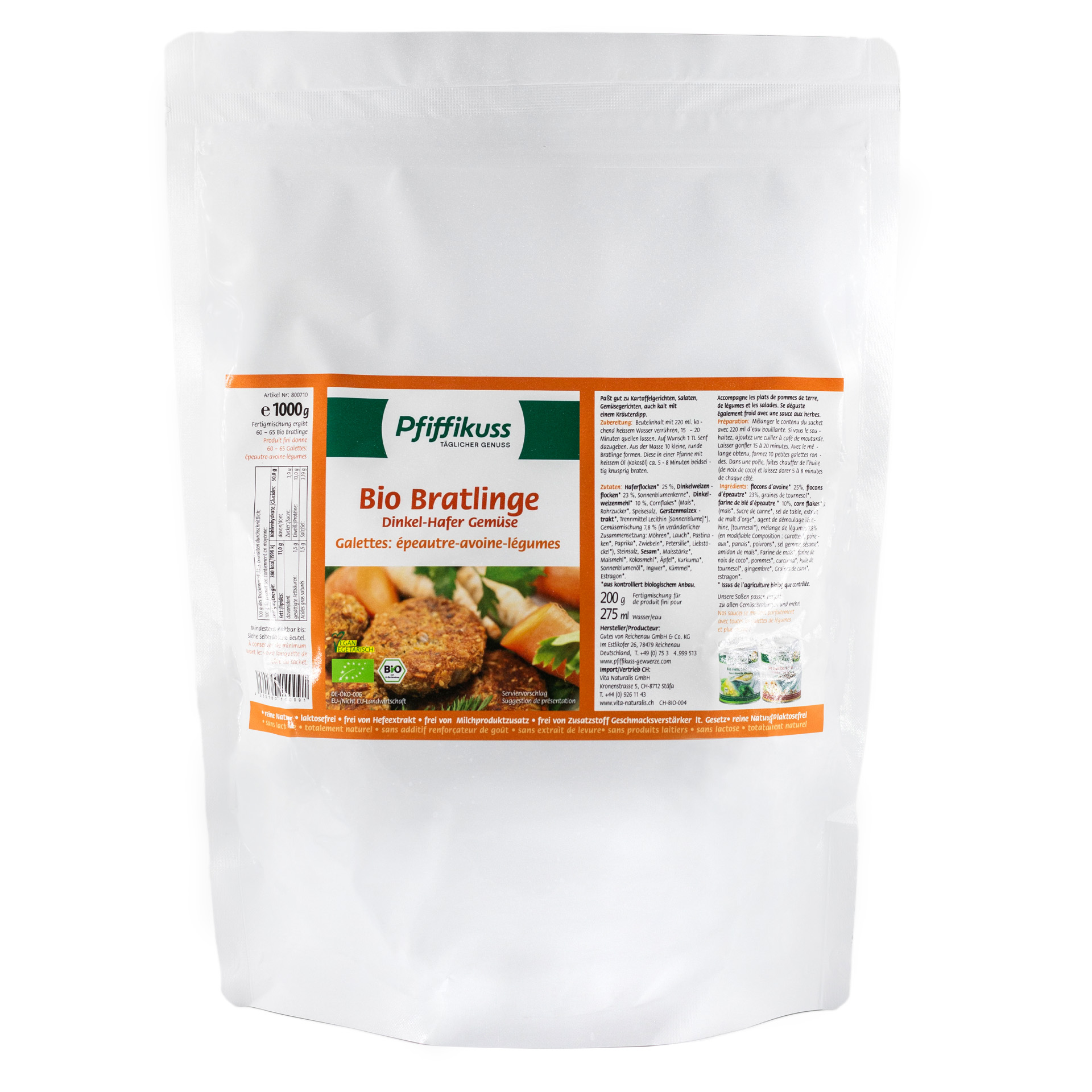 Dinkel-Hafer-Gemüse- Bratling Bio 1kg Beutel Endverbraucher