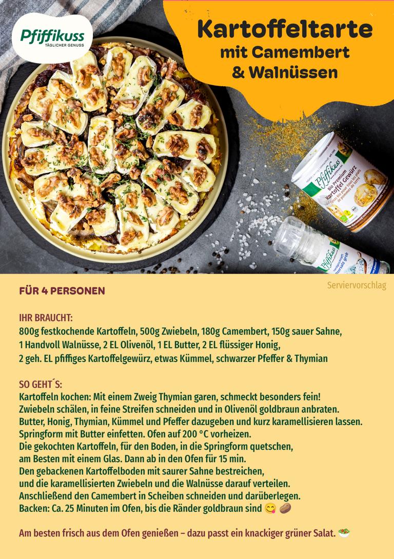 Rezeptkarte Kartoffeltarte mit Camembert