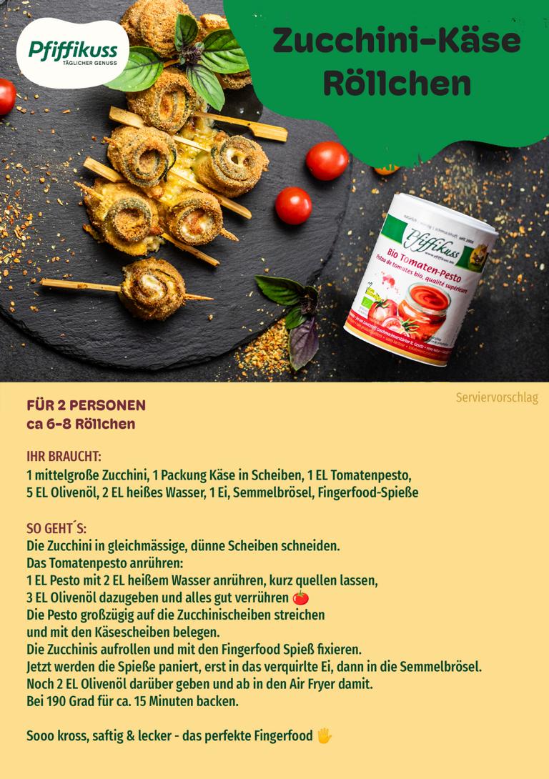 Rezeptkarte Zucchini-Käse Röllchen