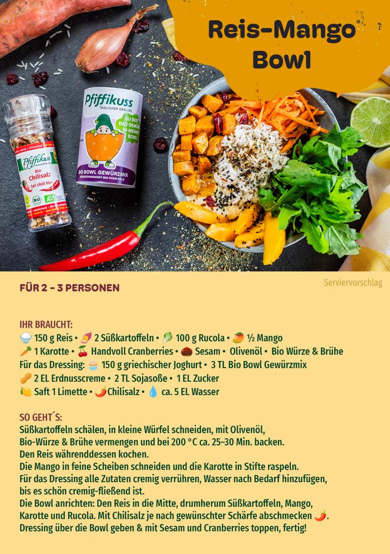 Rezeptkarte Reis-Mango Bowl