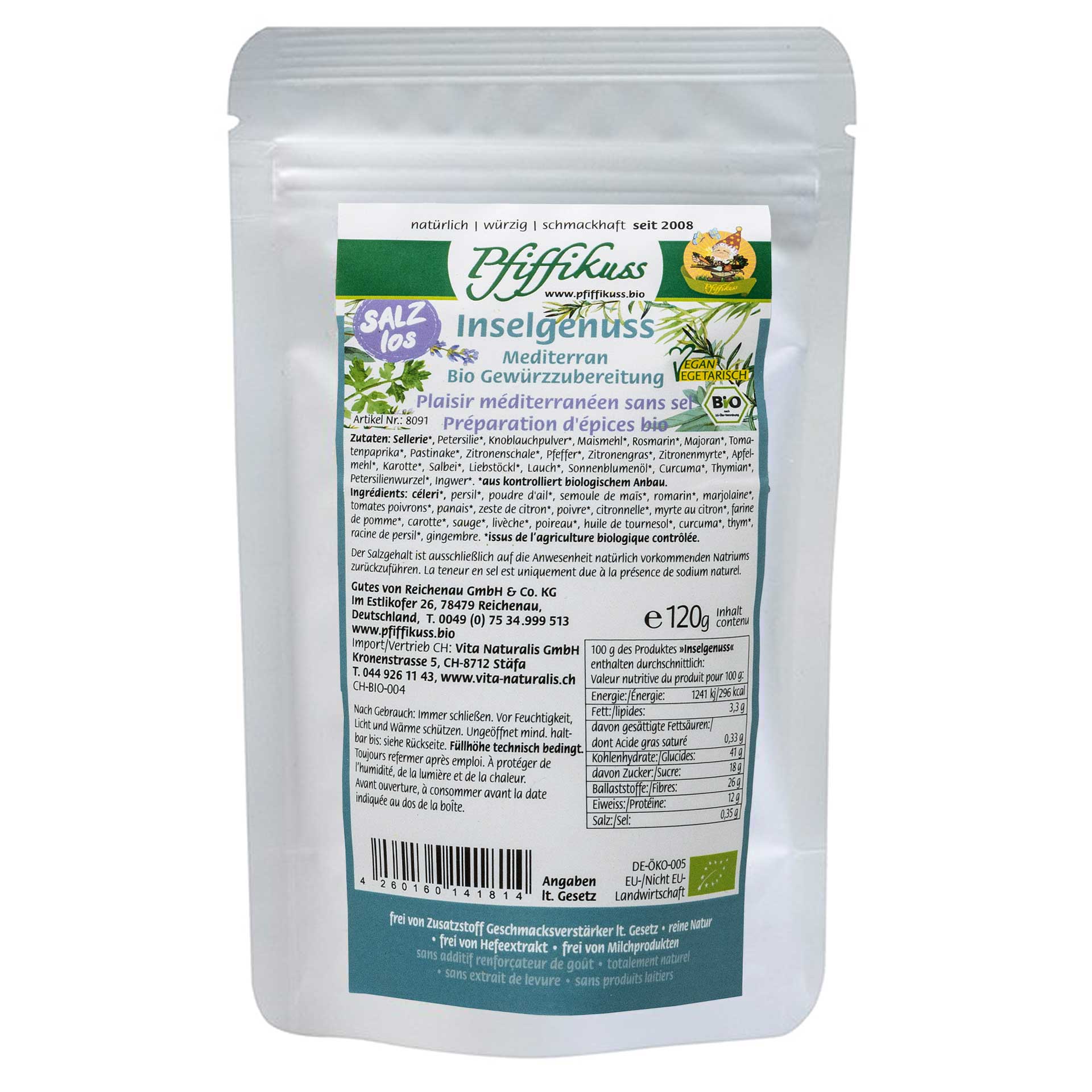 Bio Gewürzmischung Inselgenuss ohne Salz 120g