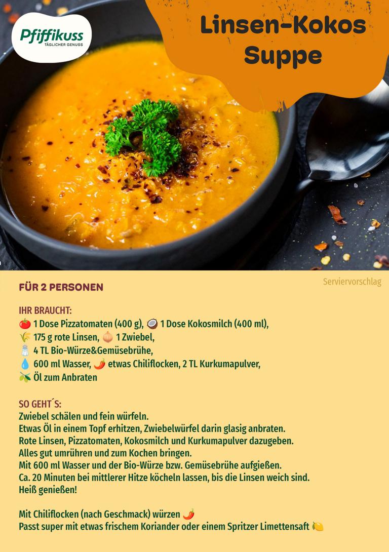 Rezeptkarte Linsen-Kokos-Suppe
