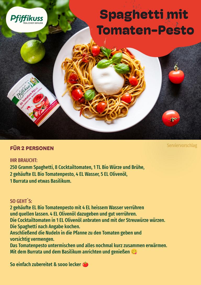 Rezeptkarte Spaghetti mit Tomaten-Pesto