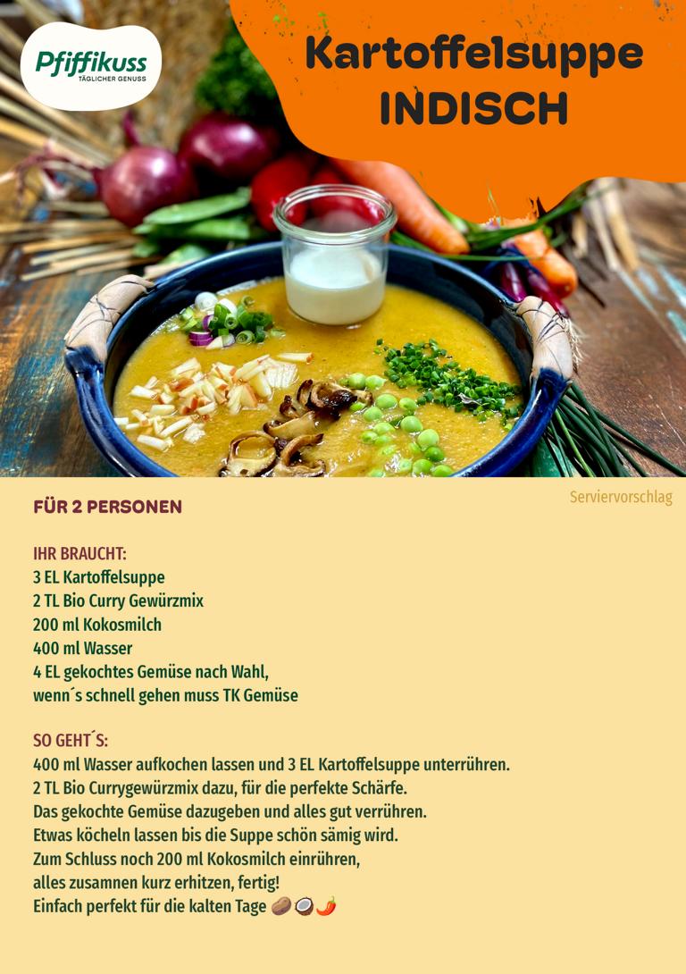 Rezeptkarte Kartoffelsuppe Indisch